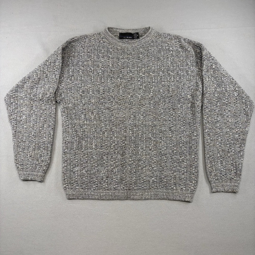 Vintage BILL BLASS Oversized Gray Marled Knit Sweater Sz M 90's Classic